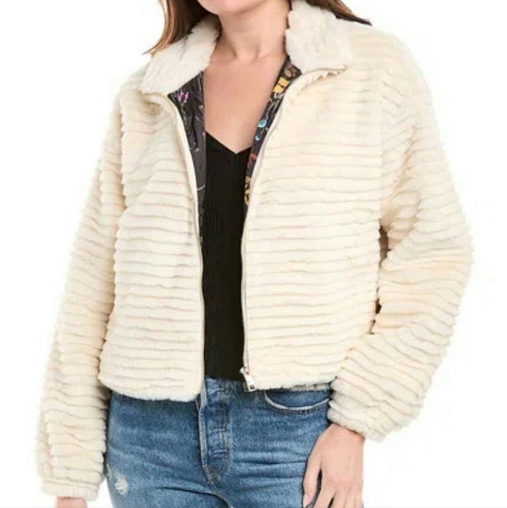 NEW Jason Wu Stand Collar Faux Fur Bomber Jacket Sz Sm NWT Ivory Mobwife Girly